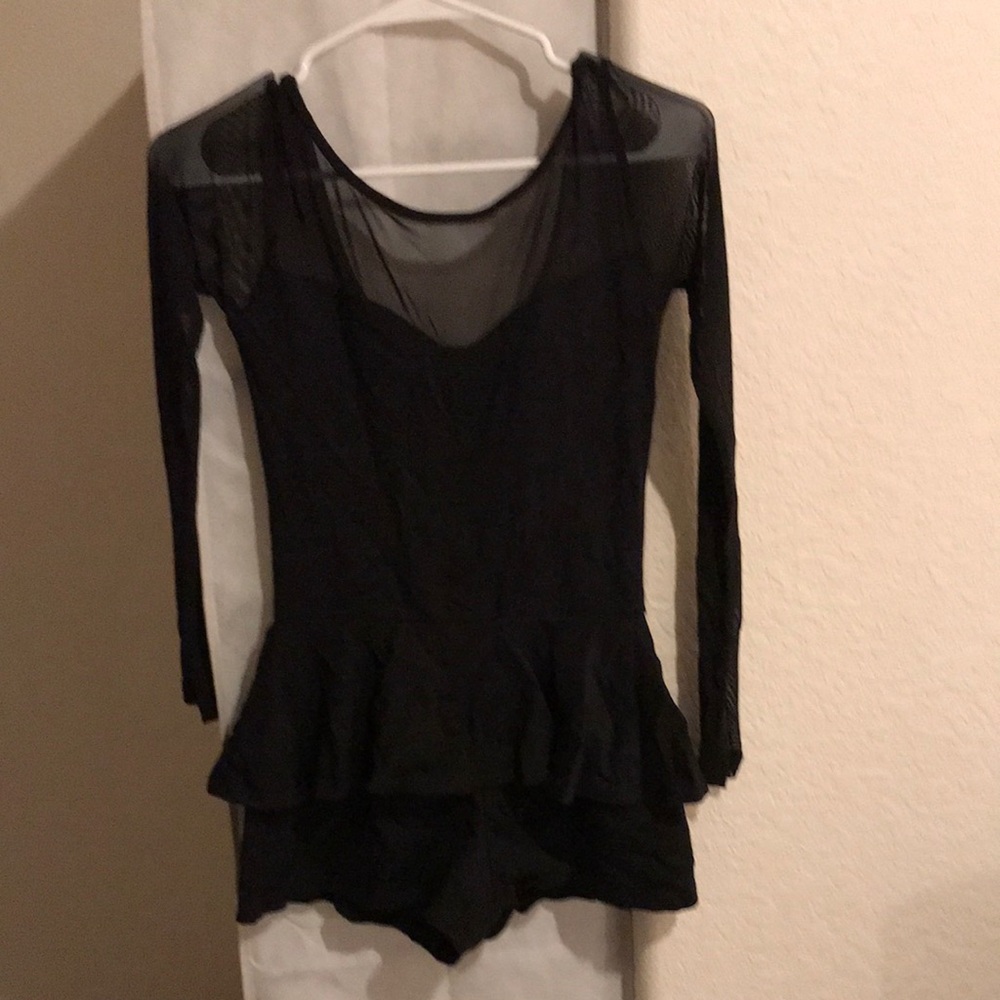 Black Sheer Long-Sleeve Peplum Romper